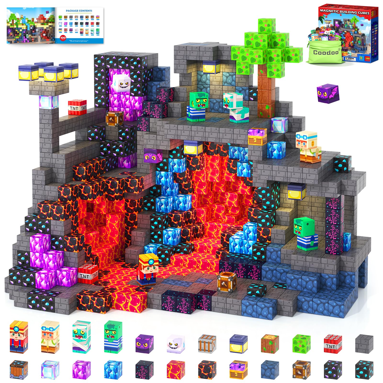 Magworld 100 PCS Magnetic Blocks Building Blocks STEM Outdoor Toys Kids Games
