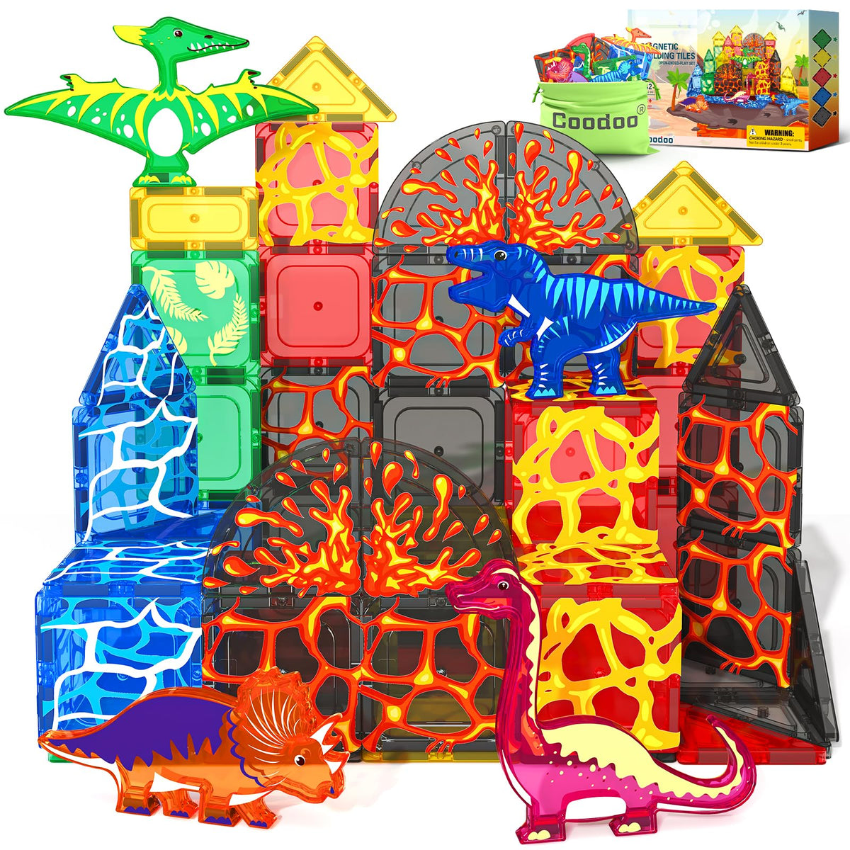 42PCS Lava Dinosaur World Set Magnetic Tiles-Coodoo