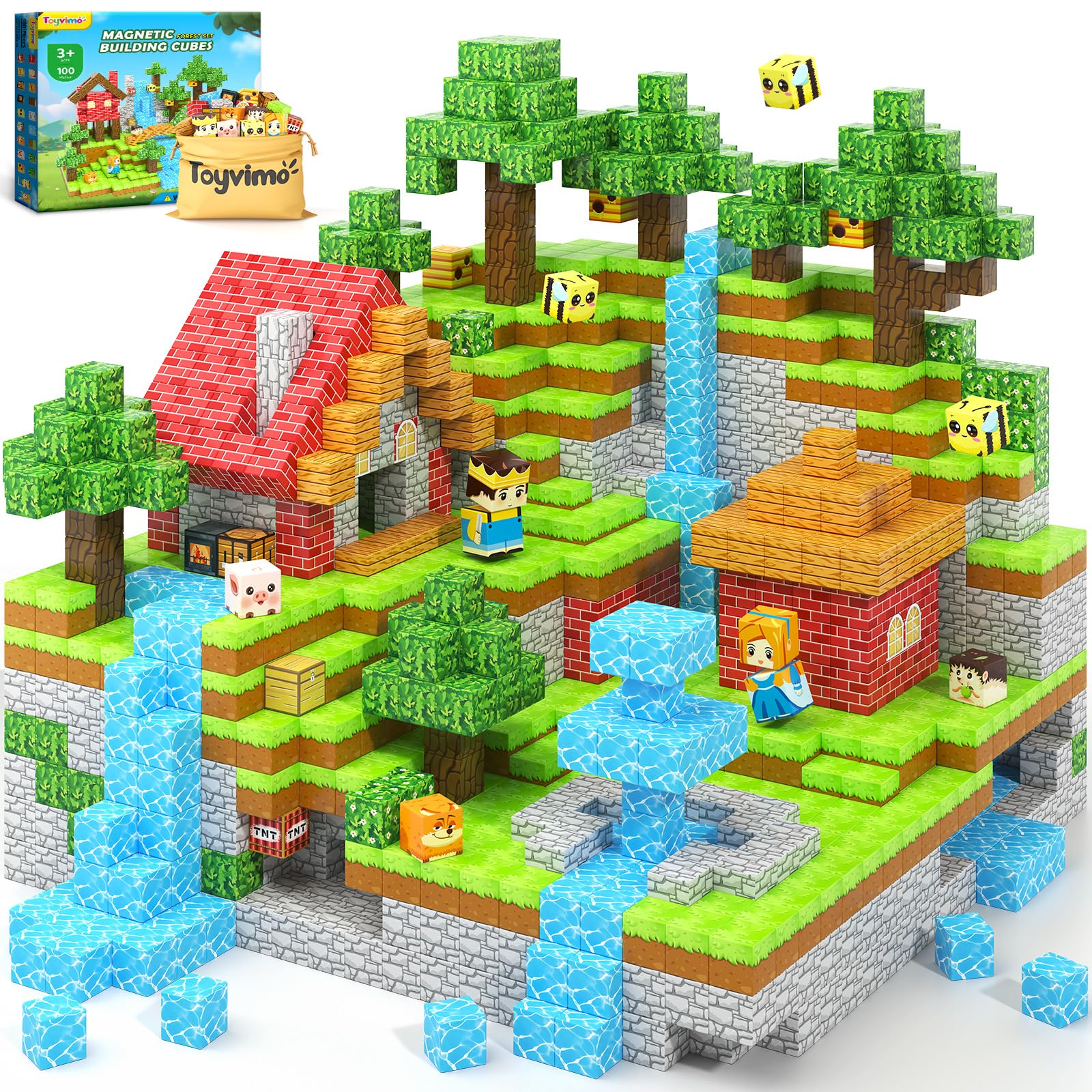Magworld 100 PCS Magnetic Blocks Compatible STEM Stacking Building Toys Forest-themed