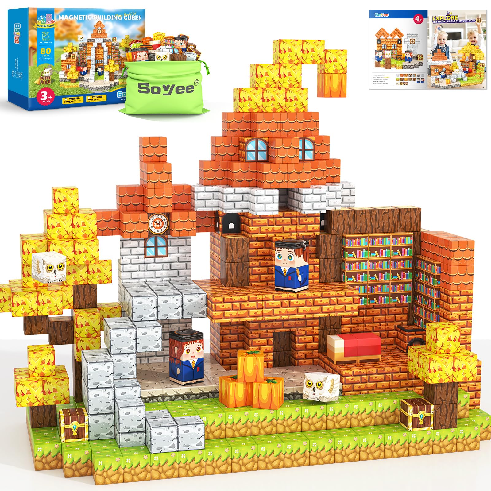 Magworld 80 PCS Magnetic Blocks - Build Mine Magnet World Magic World Adventure Set Magnet Cubes Kids Sensory Toys