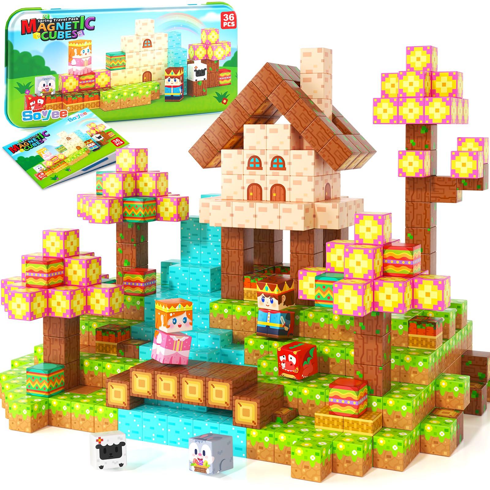 Mini Magnetic Blocks with Case 36 PCS - Portable Building Cubes Travel Toys for Kids Ages 4-8 Construction STEM Learning Set for Toddlers