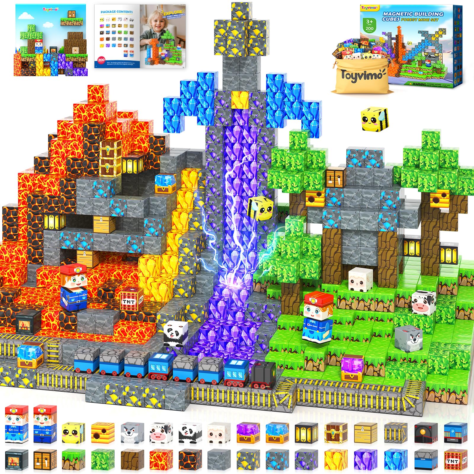 Magworld 200PCS Magnetic Blocks STEM Sensory Toys with Magnet Board