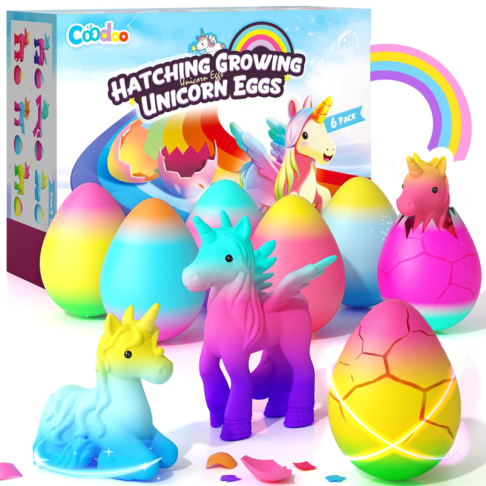 Unicorn Hatching Rainbow Eggs for Kids - 6 Pack Magic Growing Unicorn Toys for Girls Age 3-8 - Birthday Gifts, Easter Basket Stuffers