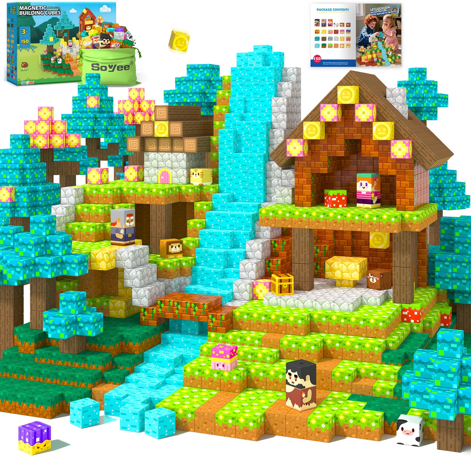 150PCS Magnetic Blocks - Magnetic Building Blocks Stacking Magnets Toys for Kids Montessori Sensory STEM