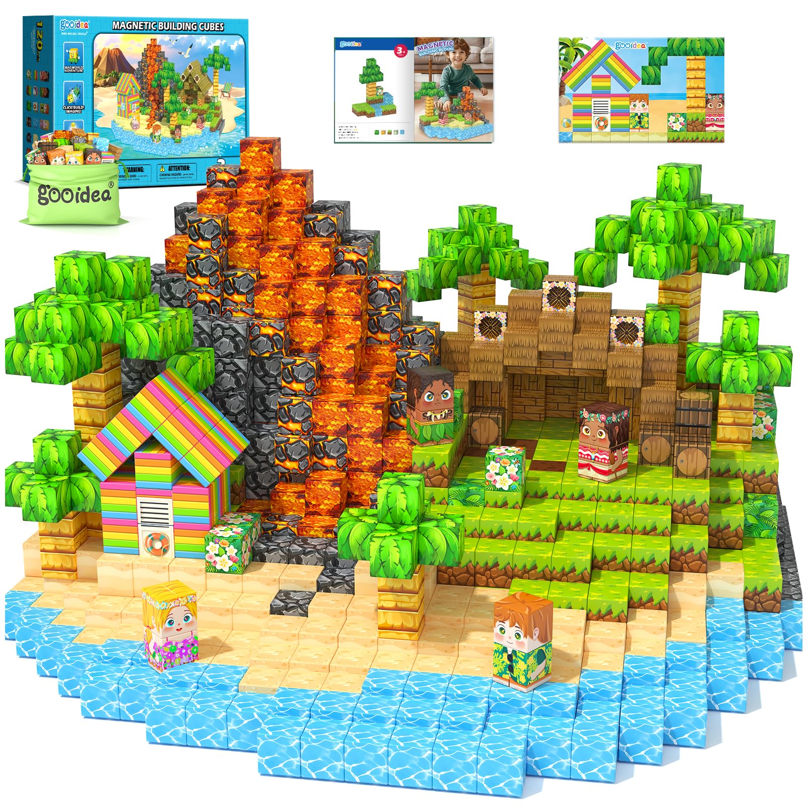 Magworld 120PCS Magnetic Blocks Build Mine Magnet World Hawaii Tribe Set Travel Toys