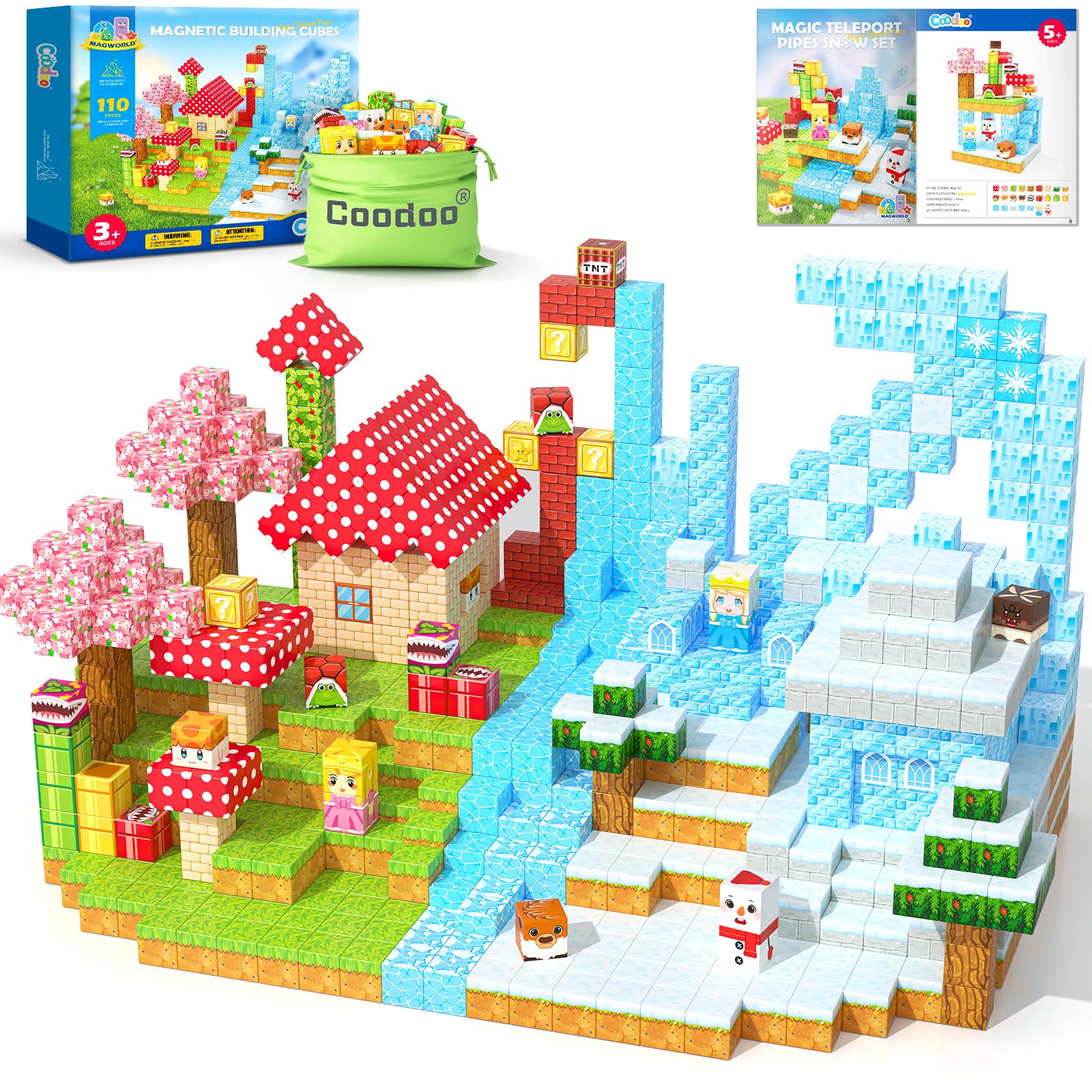 Magworld 110PCS Magnetic Blocks - Build Mine Magnet World Games & Frozen Toys Set