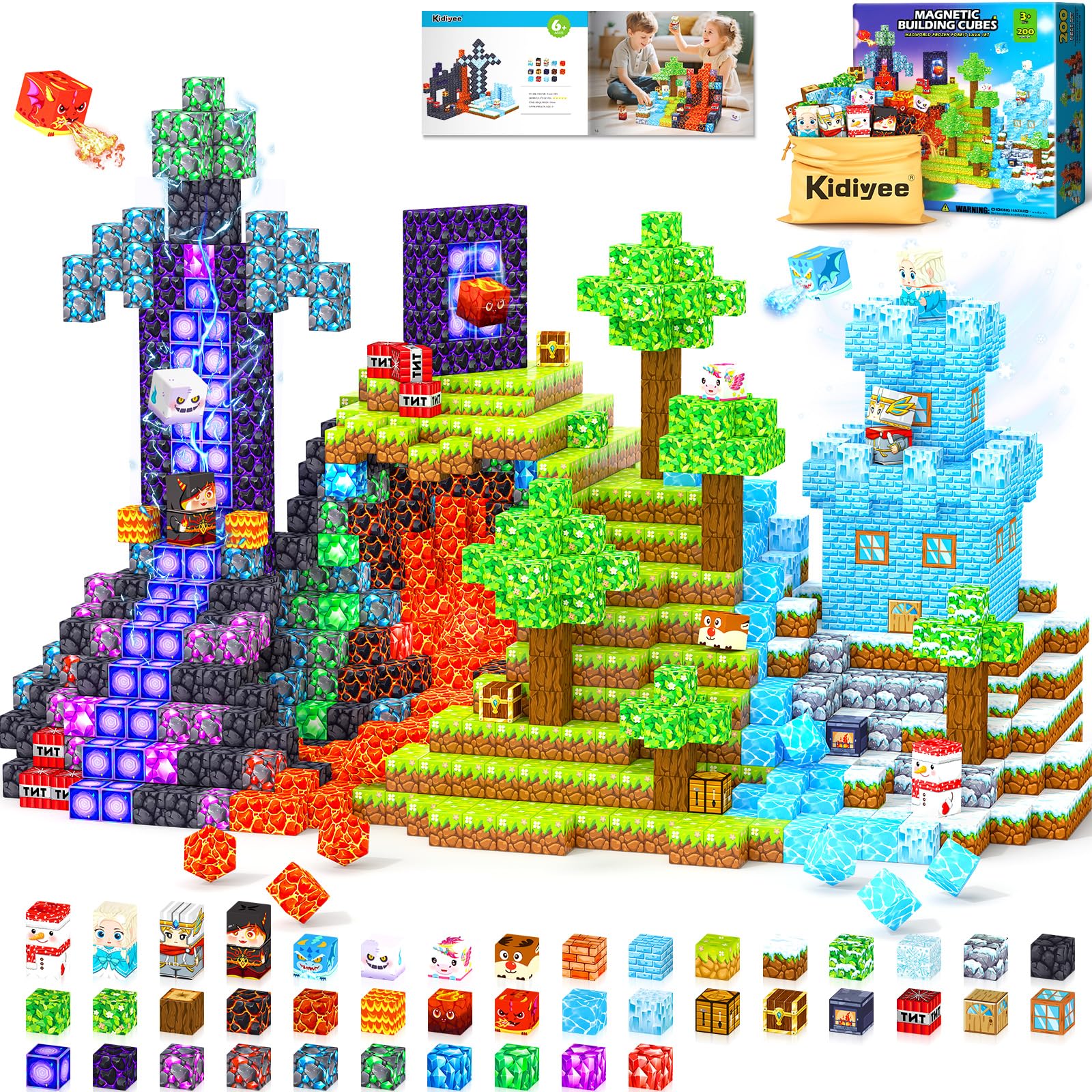 Magworld Magnetic Blocks 200PCS Fantasy Ice-fire Realm STEM Sensory Toys Educational Gift for Kids