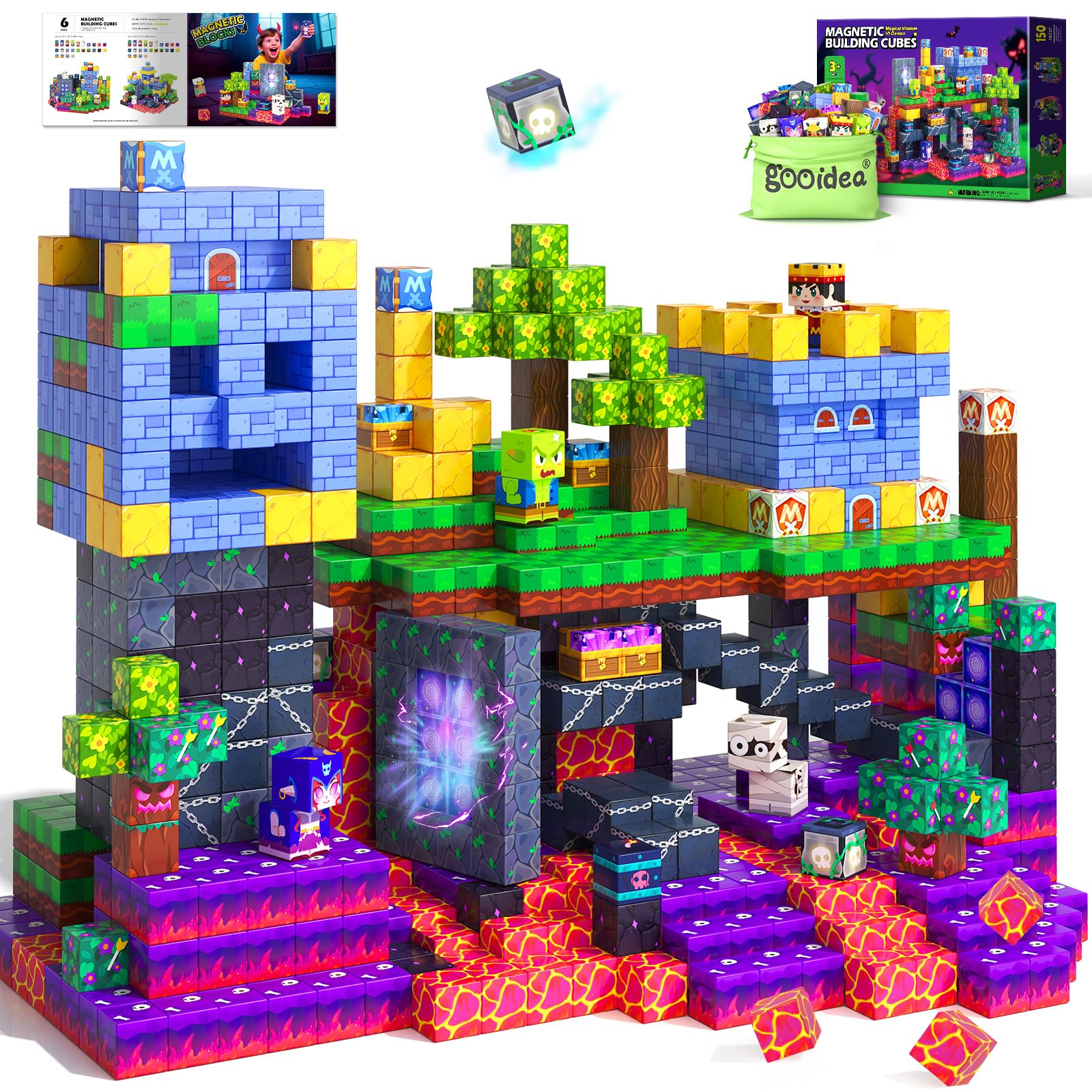 Magworld 150 Magnetic Blocks Magnetic Building Toys, Mine Magnet World Building Craft, STEM Toy for Kids