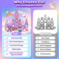 Mini Magnetic Tiles Building Blocks with 4 Unicorn Toys Girls Toys Gifts