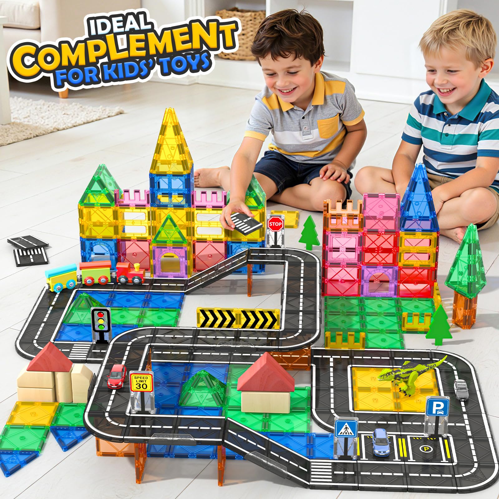 Magnetic Tiles Road Expansion Pack 42 PCS, STEM Magnetic Building Blocks for Kids, Educational Montessori Sensory Toys