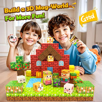 Magworld 100 PCS Magnetic Blocks - Build Mine Magnet World Farm Animals Set