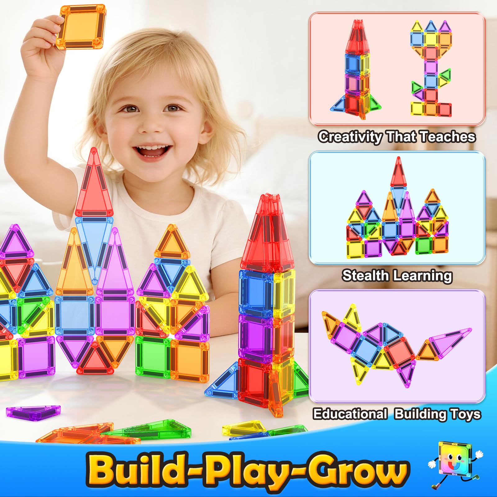 Magnetic Tiles Travel Essential Toys Mini Travel Toddler Set, 36PCS Magnetic Blocks Building Kids Toys