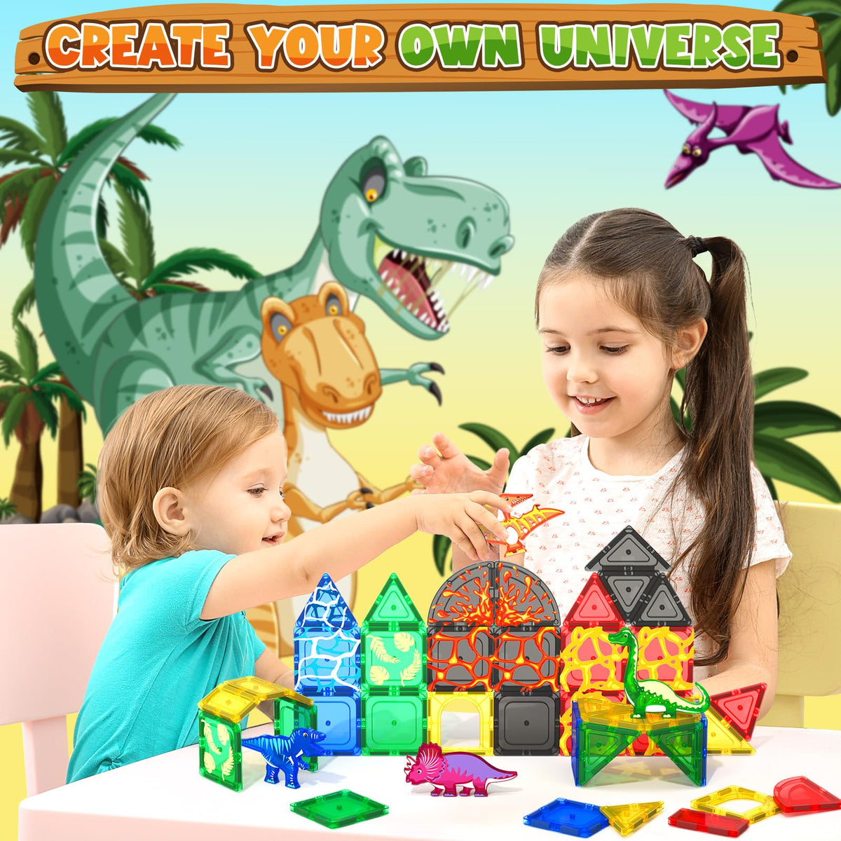 42PCS Lava Dinosaur World Set Magnetic Tiles-Coodoo