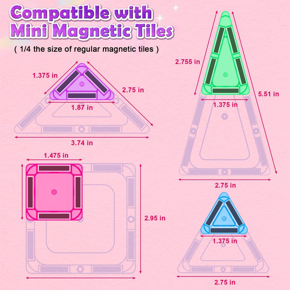 Magnetic Tiles Mini Travel Toys Set for Kids 40 PCS, Magnetic Blocks Building Toy Preschool Classroom Must Haves, Montessori  Toys