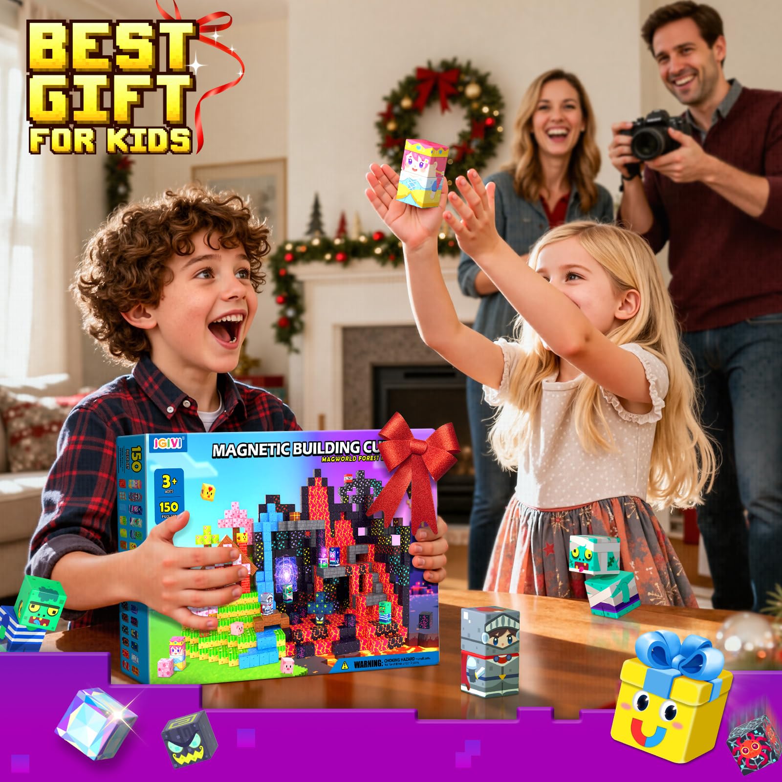 150PCS Magnetic Blocks - Build Mine Magnet World Forest Set Magnets Building Toys for Kids Birthday Gifts