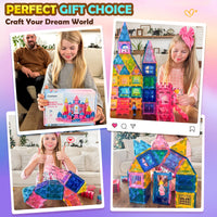 Diamond Magnetic Tiles Magnetic Building Blocks 60 PCS STEM Sensory Toy for Boys Girls Pink Castle Dollhouse