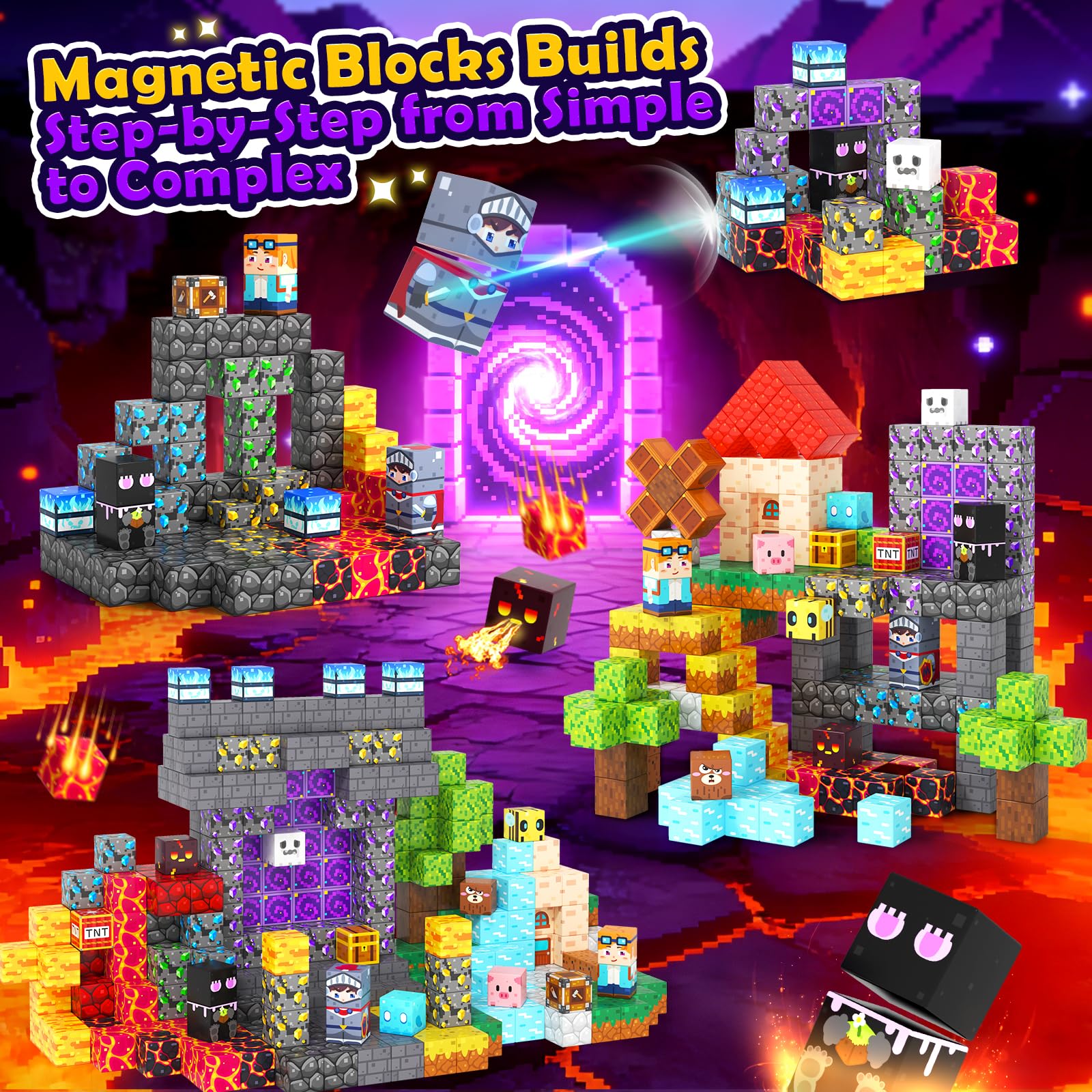 Magnetic Blocks 200 PCS - Magnetic Building Cubes Toys Build Mine Magworld Craft Cubes Portal Theme STEM Toys