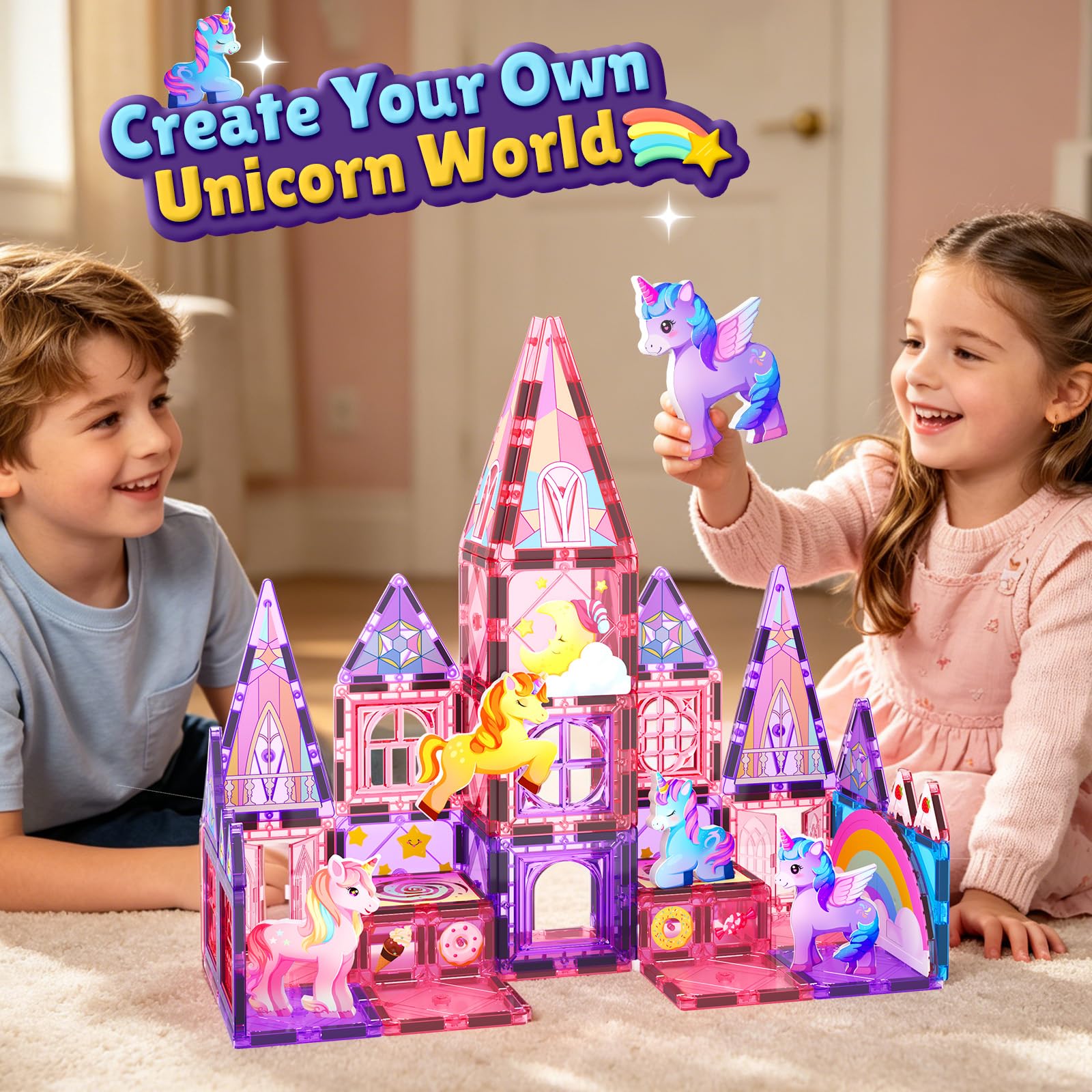 Magnetic Tiles Unicorn Toys for Girls Kids, Princess Magnetic Blocks Castle
