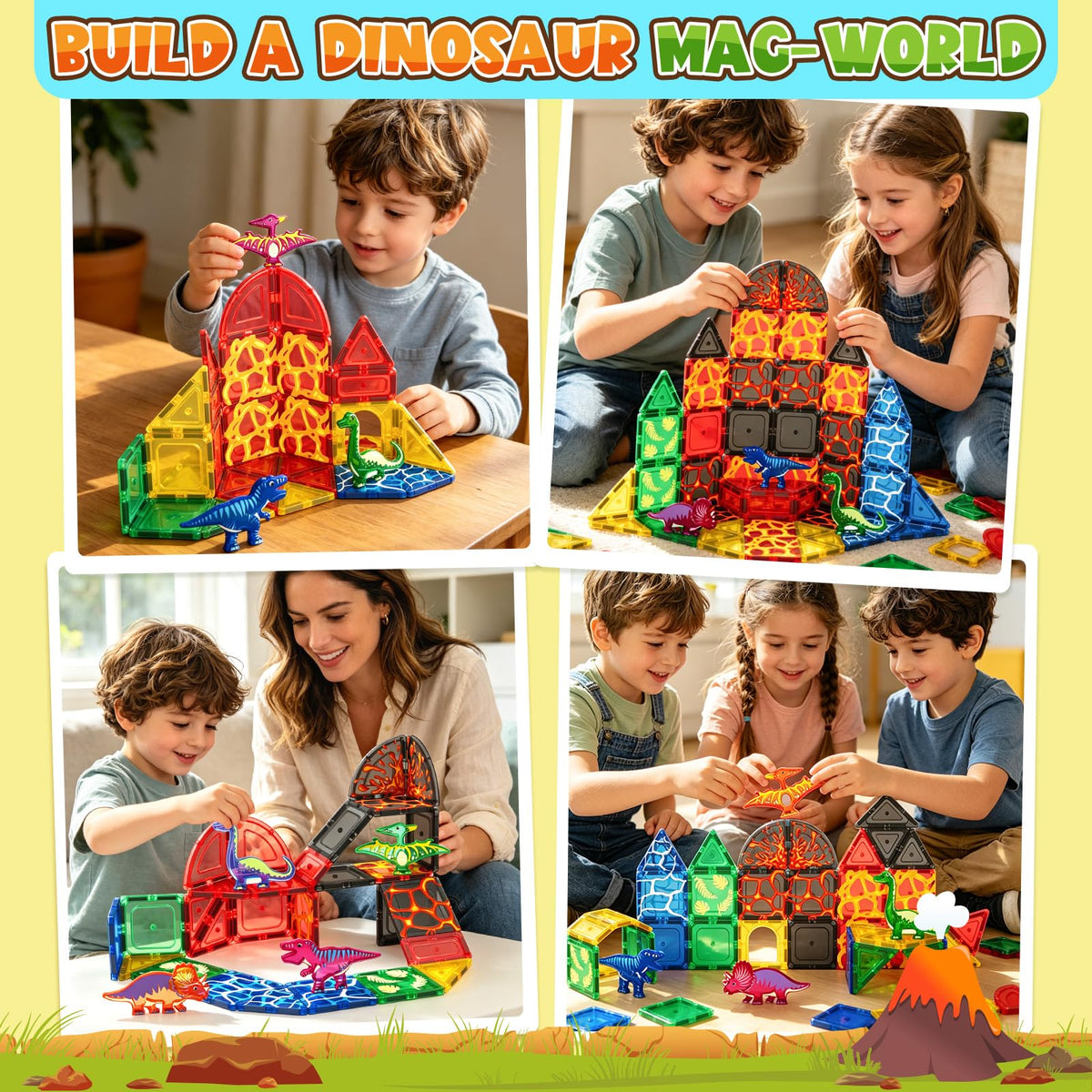 42PCS Lava Dinosaur World Set Magnetic Tiles-Coodoo