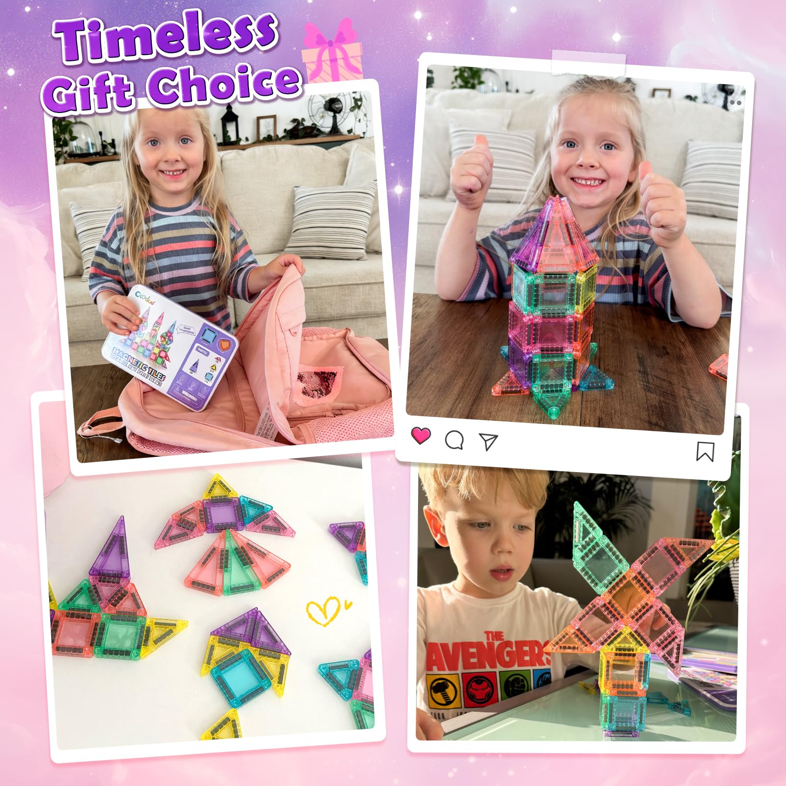 Magnetic Tiles Mini Travel Toys Set for Kids 40 PCS, Magnetic Blocks Building Toy Preschool Classroom Must Haves, Montessori  Toys