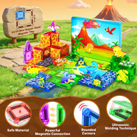 Mini Dinosaur Magnetic Tiles Travel Set for Toddlers, Magnet Toys with Case