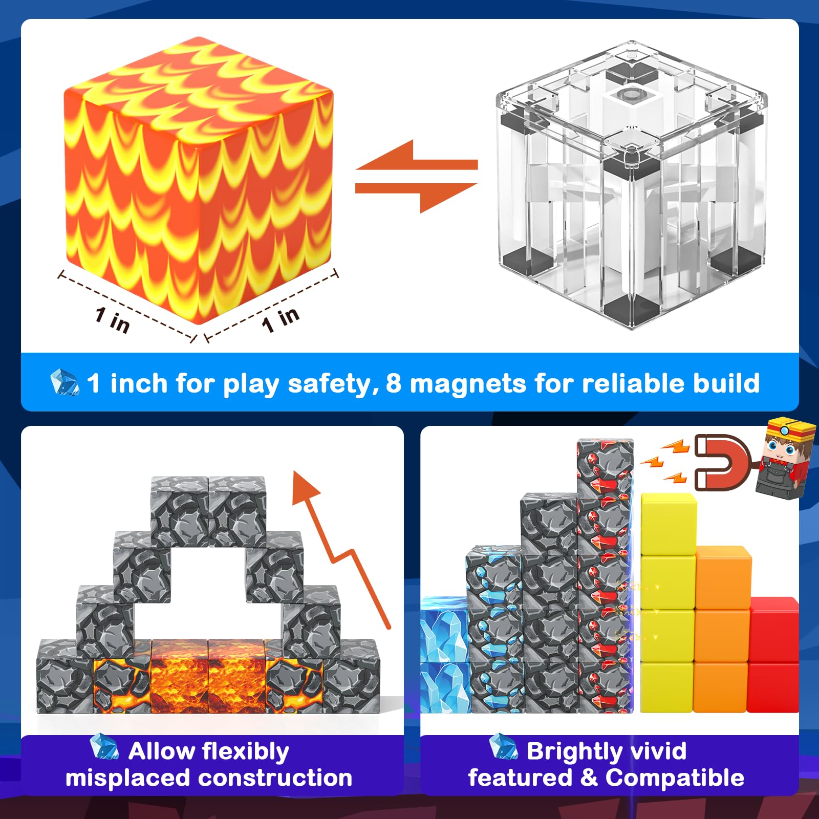 Magworld Magnetic Blocks 100PCS  Magnetic Building Cubes Crystal Mine Cave Inspired Playset