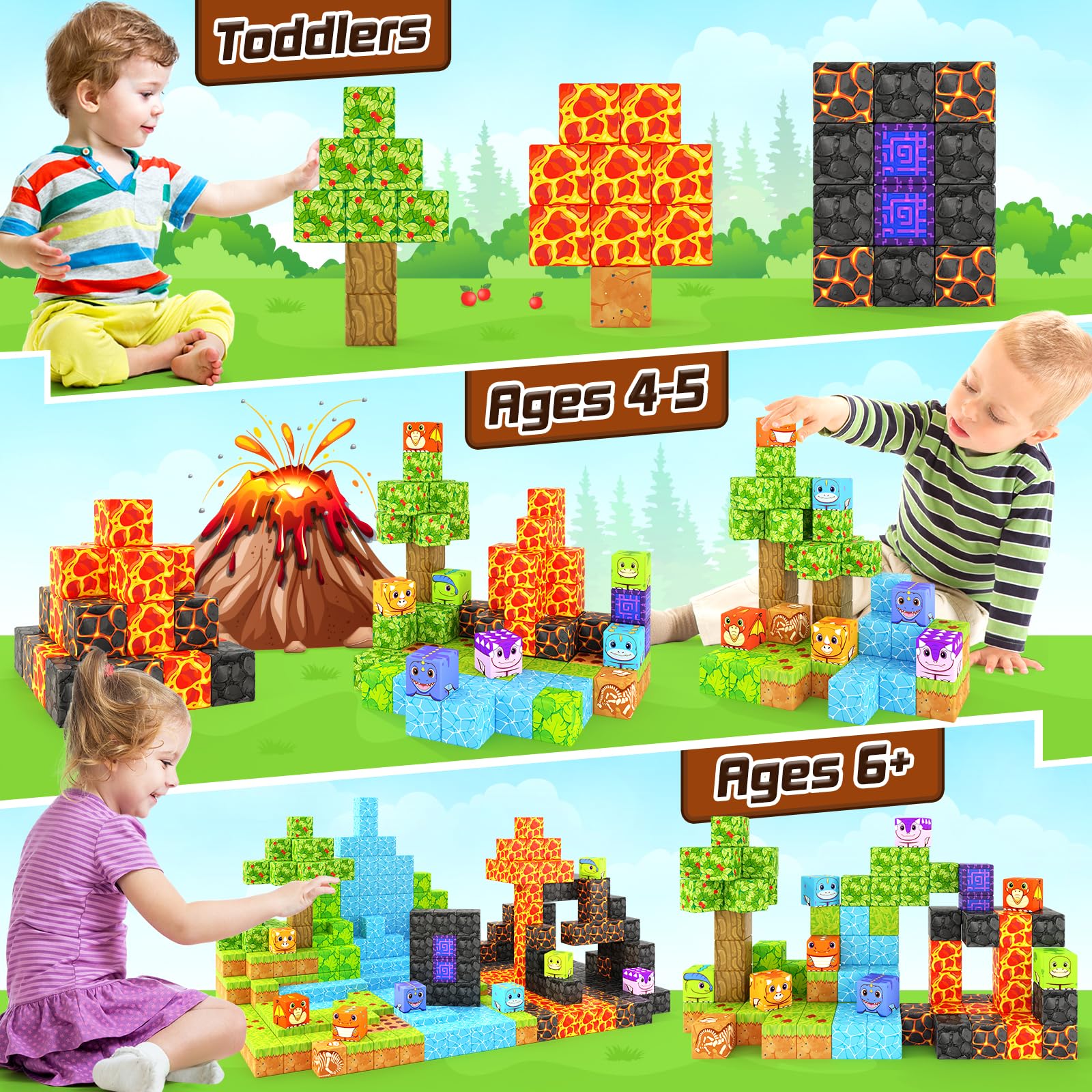 248 PCS Magworld Magnetic Cubes Magic Portal Blossom, Dinosaur and Sword 3 in 1 set