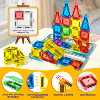 Mini Magnetic Tiles Travel Set with Car 31 PCS Magnetic Toys for Toddlers Portable Travel Kids Toys with Metal Storage Box