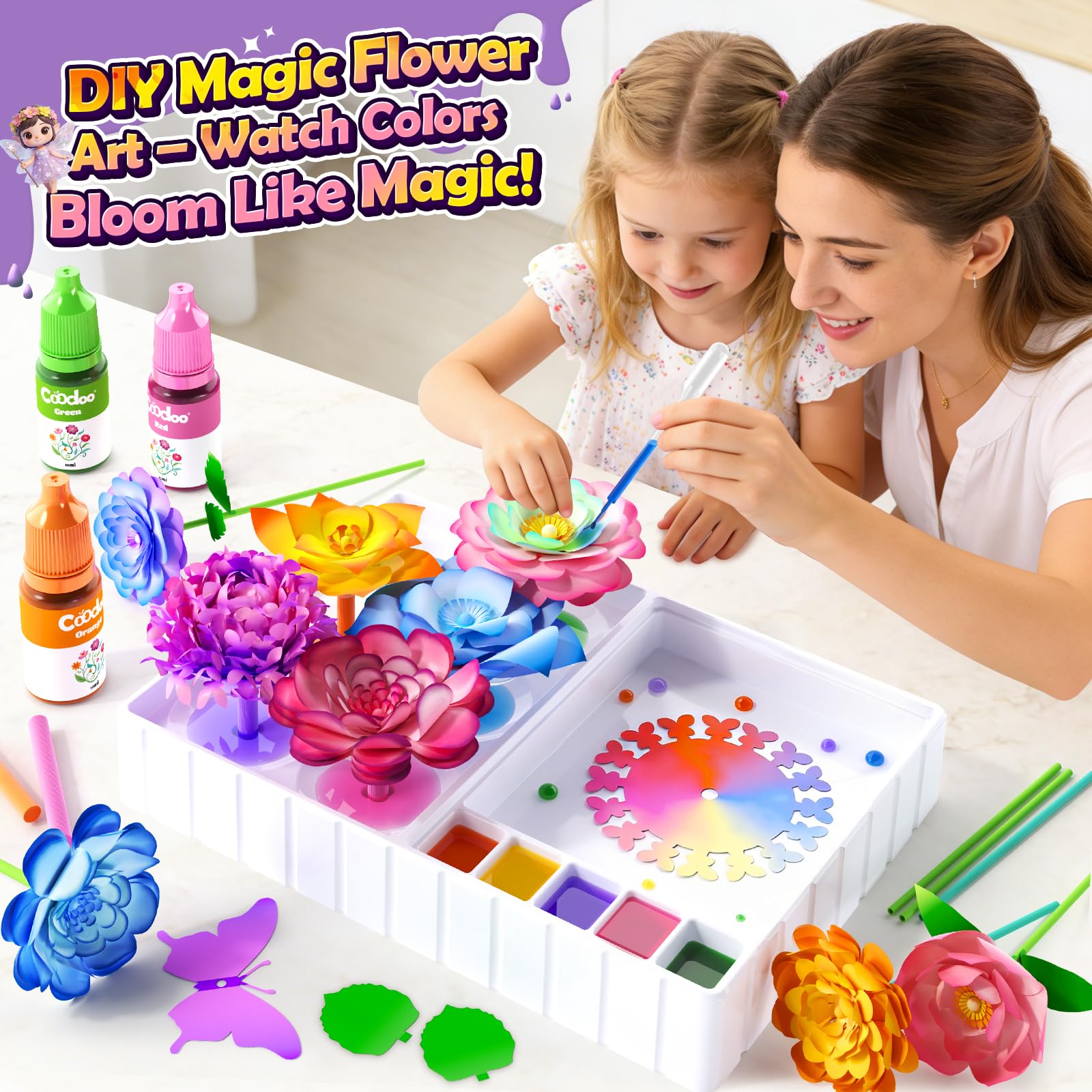 DIY Flower Craft Kits, Magic Dyeing Florist Bouquet Maker Art Supplies Arts and Crafts for Kids