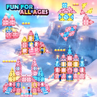 Magnetic Tiles 102pcs with 2 Stairs 2 Dolls Princess Castle Magnetic Building Blocks Girl Birthday Gifts