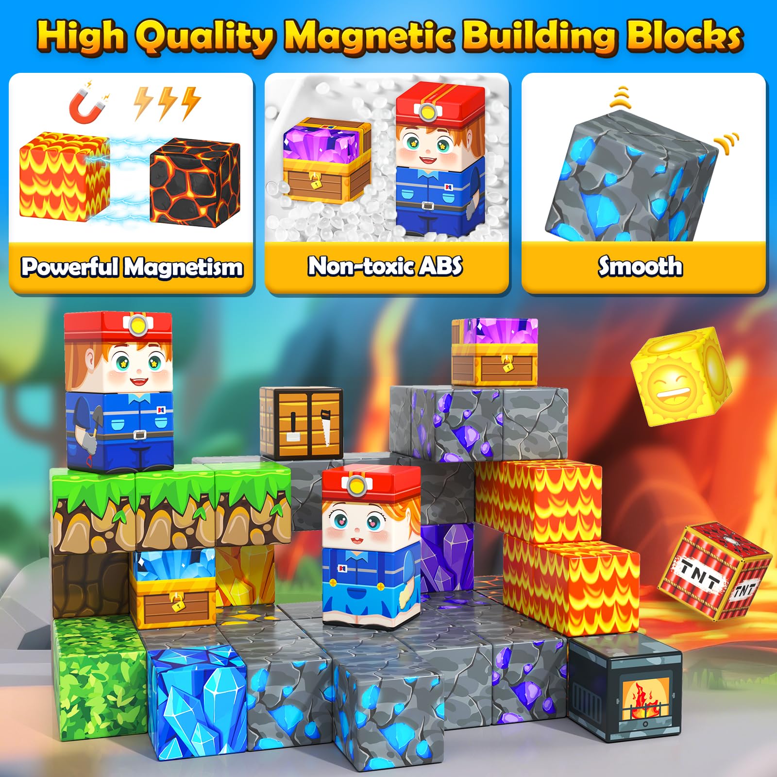 Magworld Magnetic Blocks Travel Toys 2 Packs with Metal Tin Travel Essentials STEM Learning Outdoor Building Kids