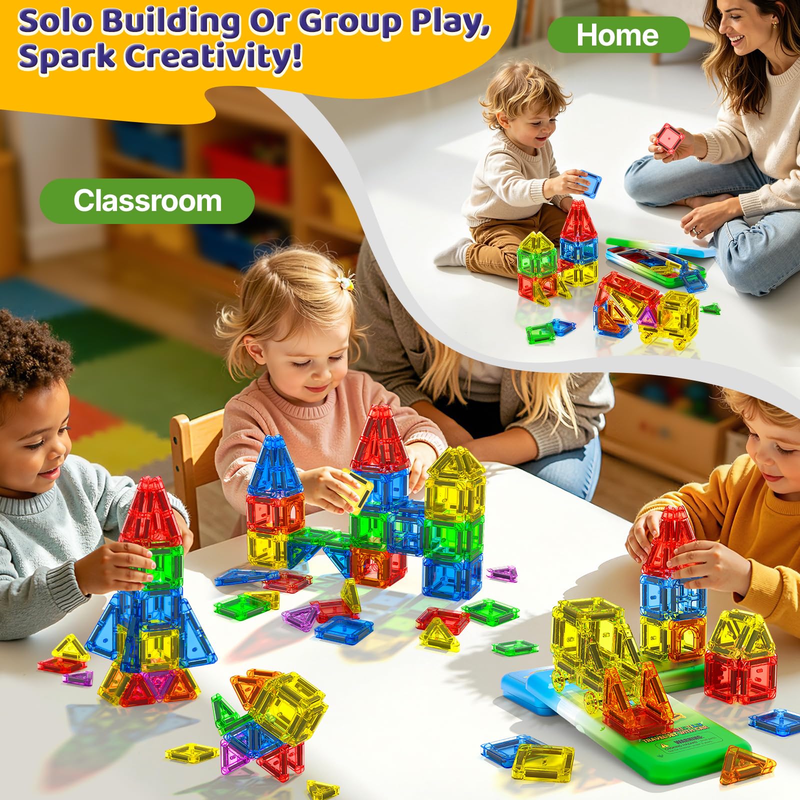 Mini Magnetic Tiles Travel Set with Car 31 PCS Magnetic Toys for Toddlers Portable Travel Kids Toys with Metal Storage Box