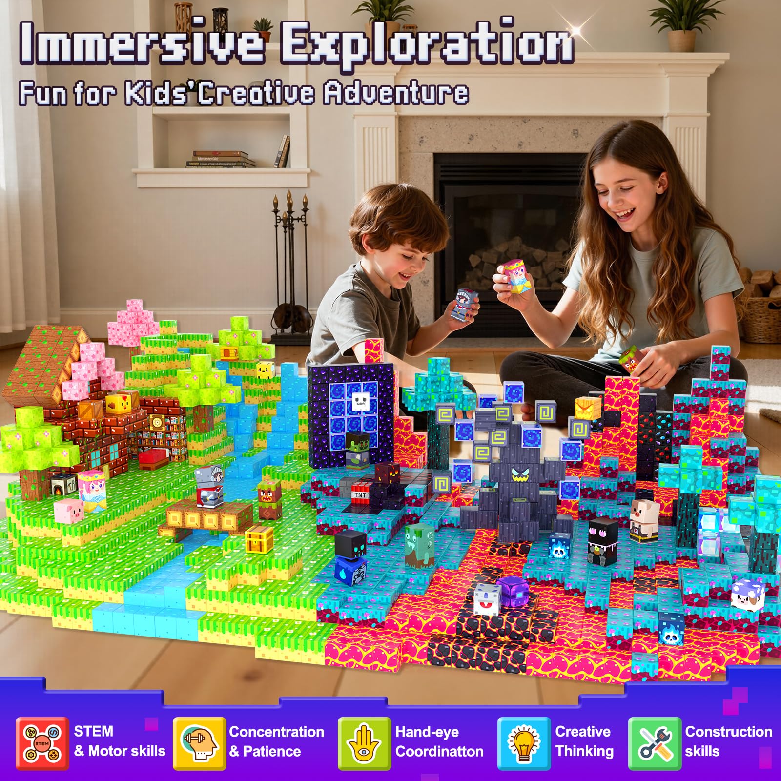 300PCS Magnetic Blocks, Build Mine Magnet World Set, Stacking Magnetic Building Cubes for Kids STEM Montessori Toys