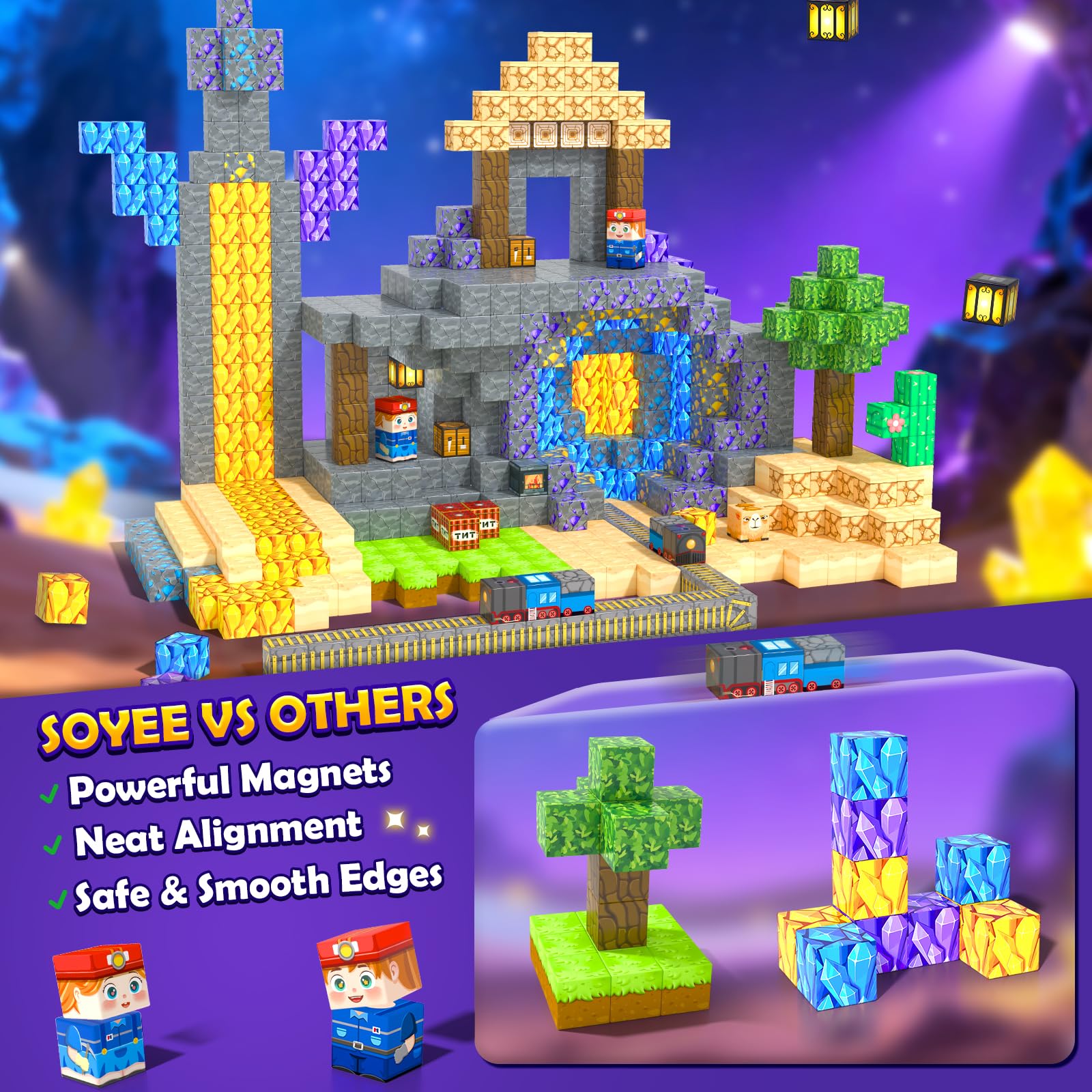 100PCS Magnetic Blocks: Build Mine Magnet World Set Magntic Toys for 4-8 STEM Building Cubes