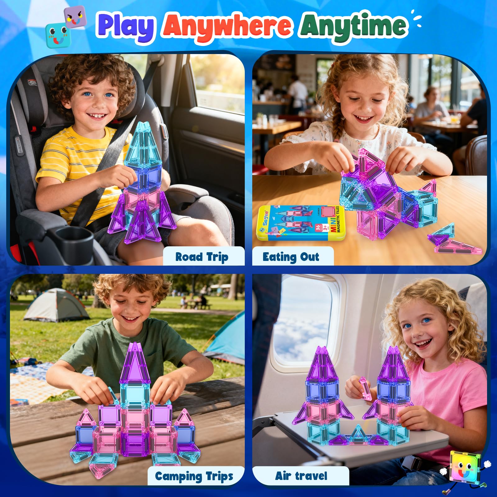 Magnetic Tiles Toddler Toys Travel Essential Games Magnet Building Blocks 36 PCS STEM Sensory Educational Toys