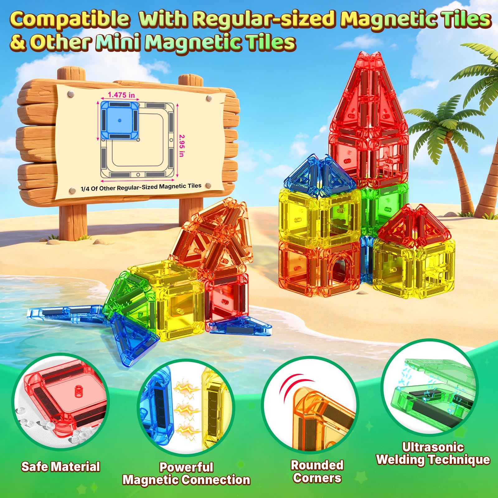 Mini Magnetic Tiles Travel Set with Case 40 PCS Toddler Travel Games for Car Rides & Restaurants
