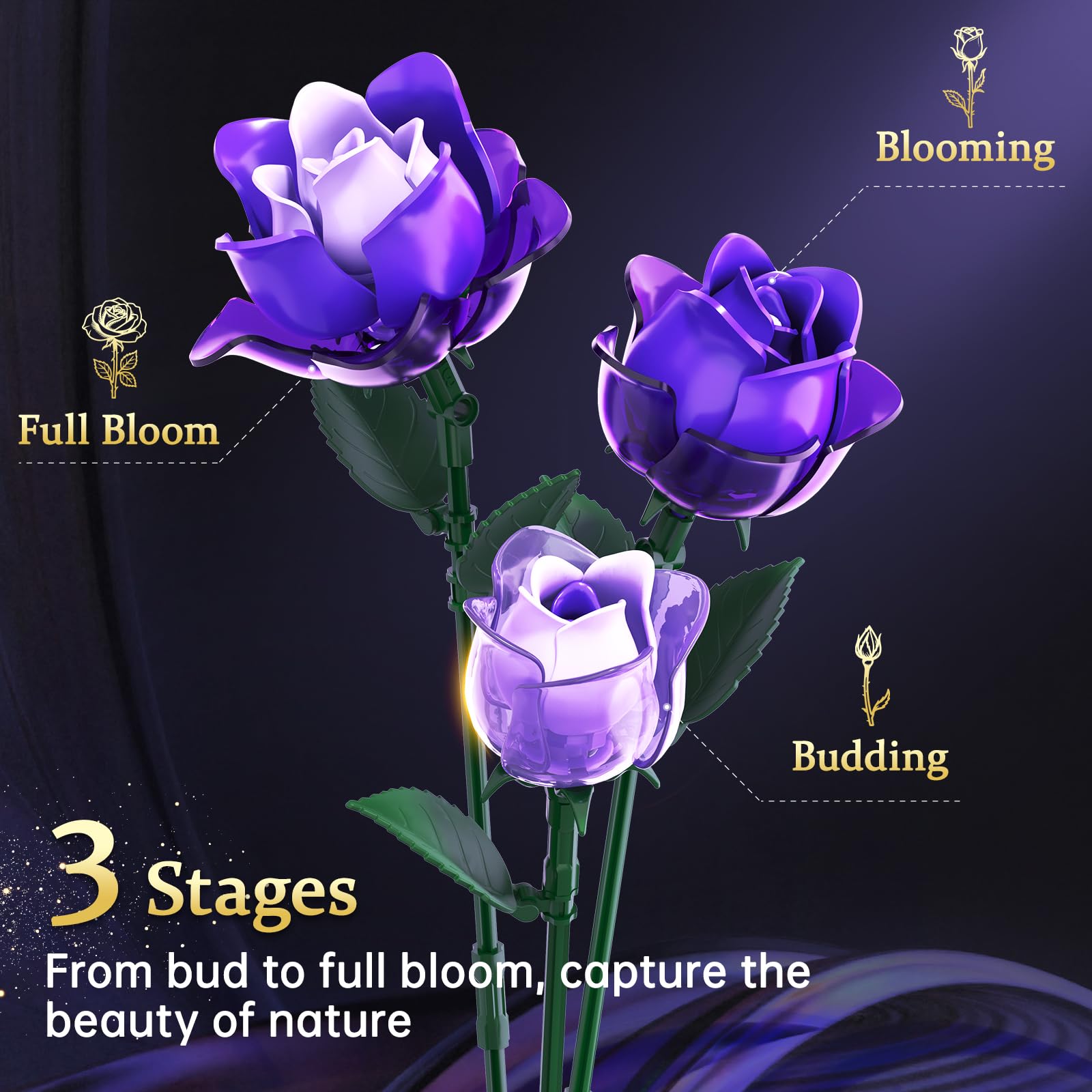 Gothic Rose Bouquet Building Set, Compatible with Lego Flowers, Halloween Botanical Collection for Home Decor,