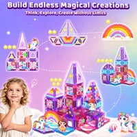 Mini Magnetic Tiles Building Blocks with 4 Unicorn Toys Girls Toys Gifts