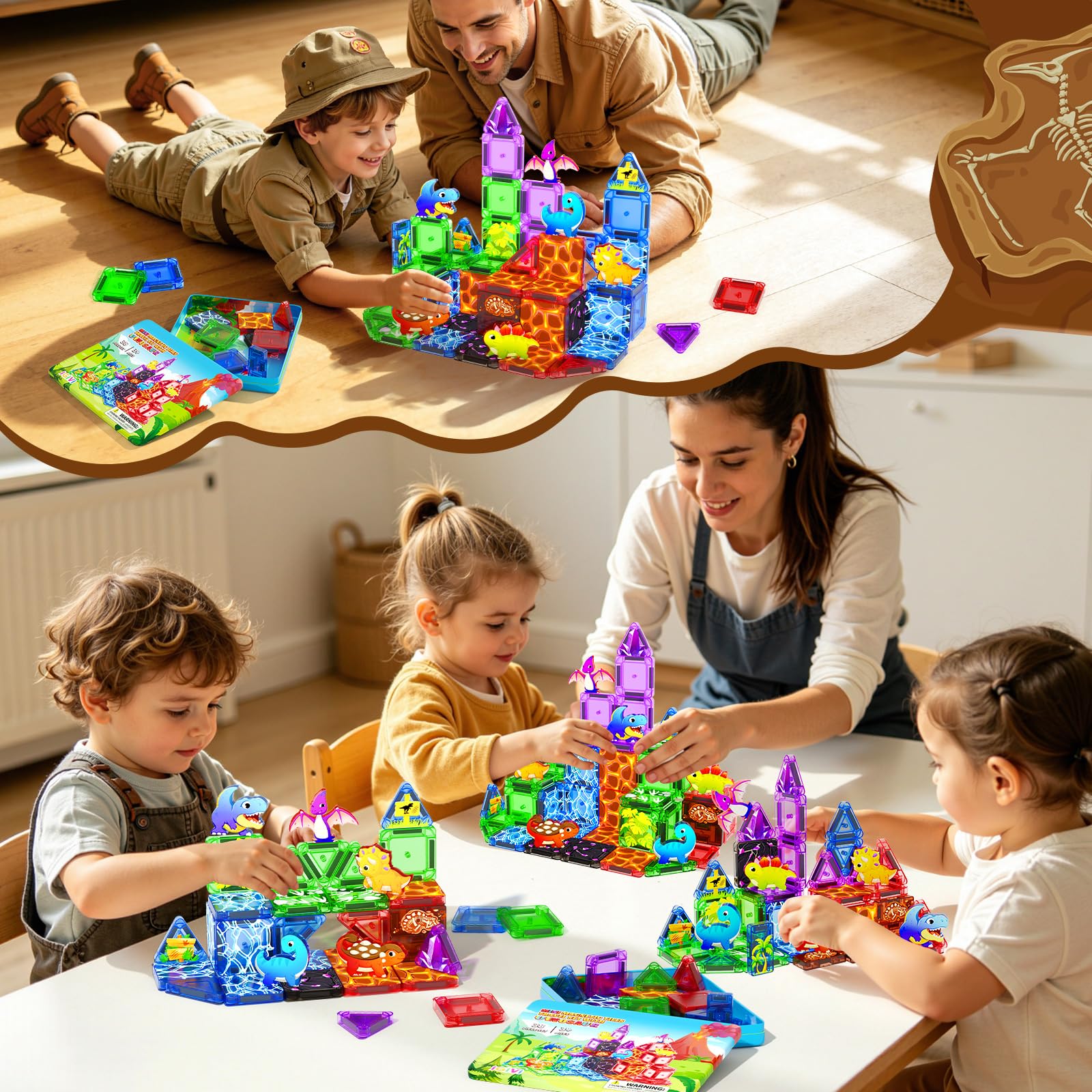 Mini Dinosaur Magnetic Tiles Travel Set for Toddlers, Magnet Toys with Case