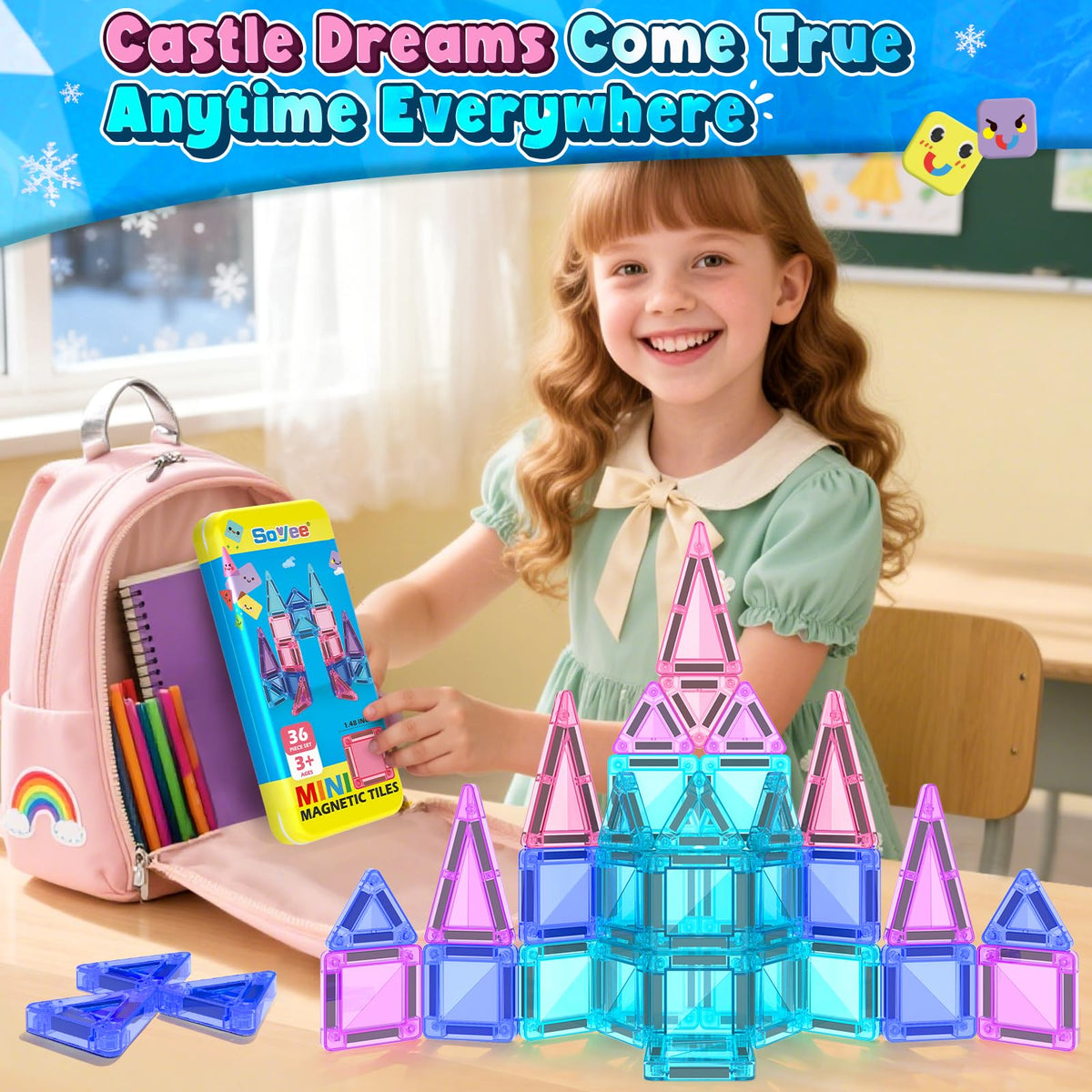 Magnetic Tiles Toddler Toys Travel Essential Games Magnet Building Blocks 36 PCS STEM Sensory Educational Toys