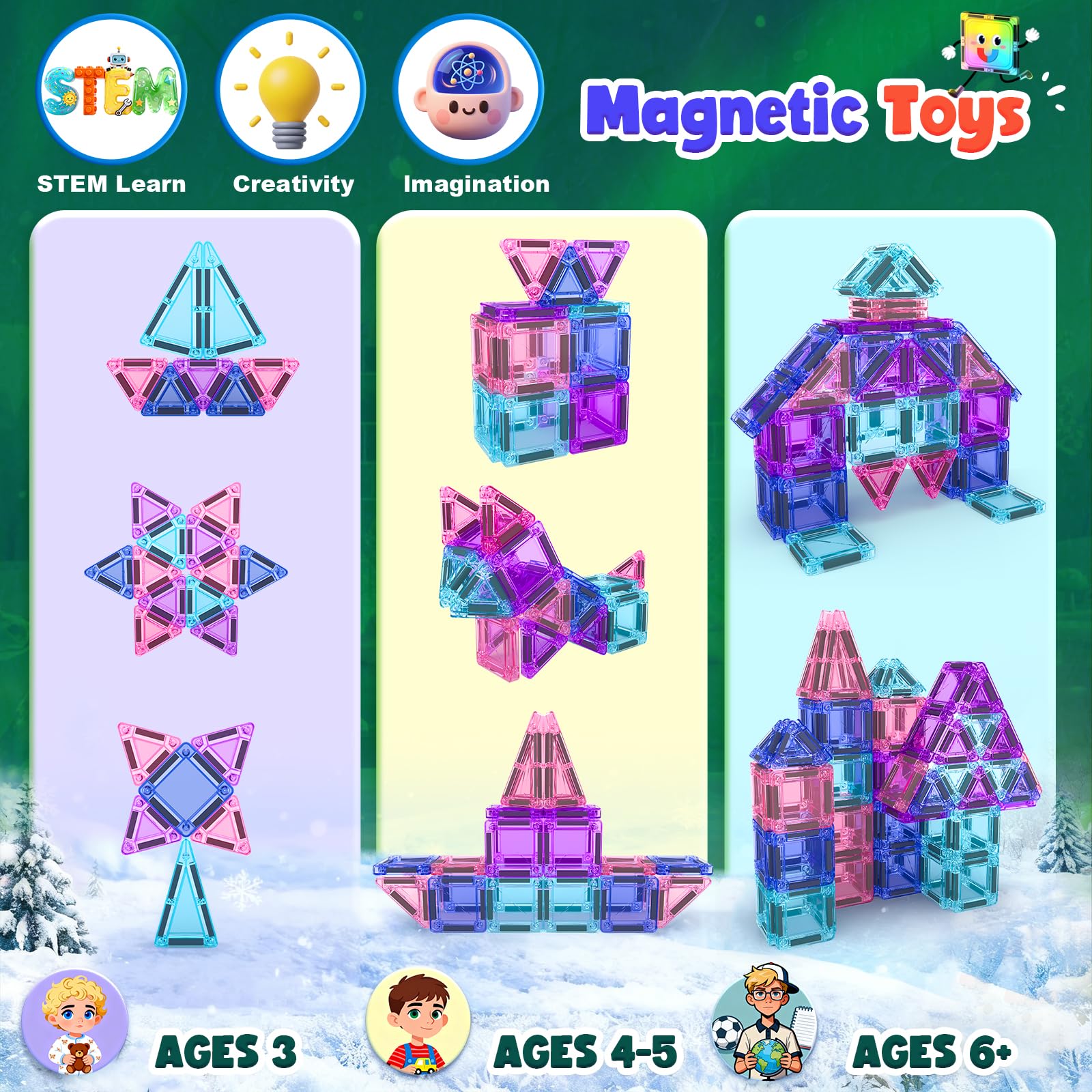 Magnetic Tiles Toddler Toys Travel Essential Games Magnet Building Blocks 36 PCS STEM Sensory Educational Toys