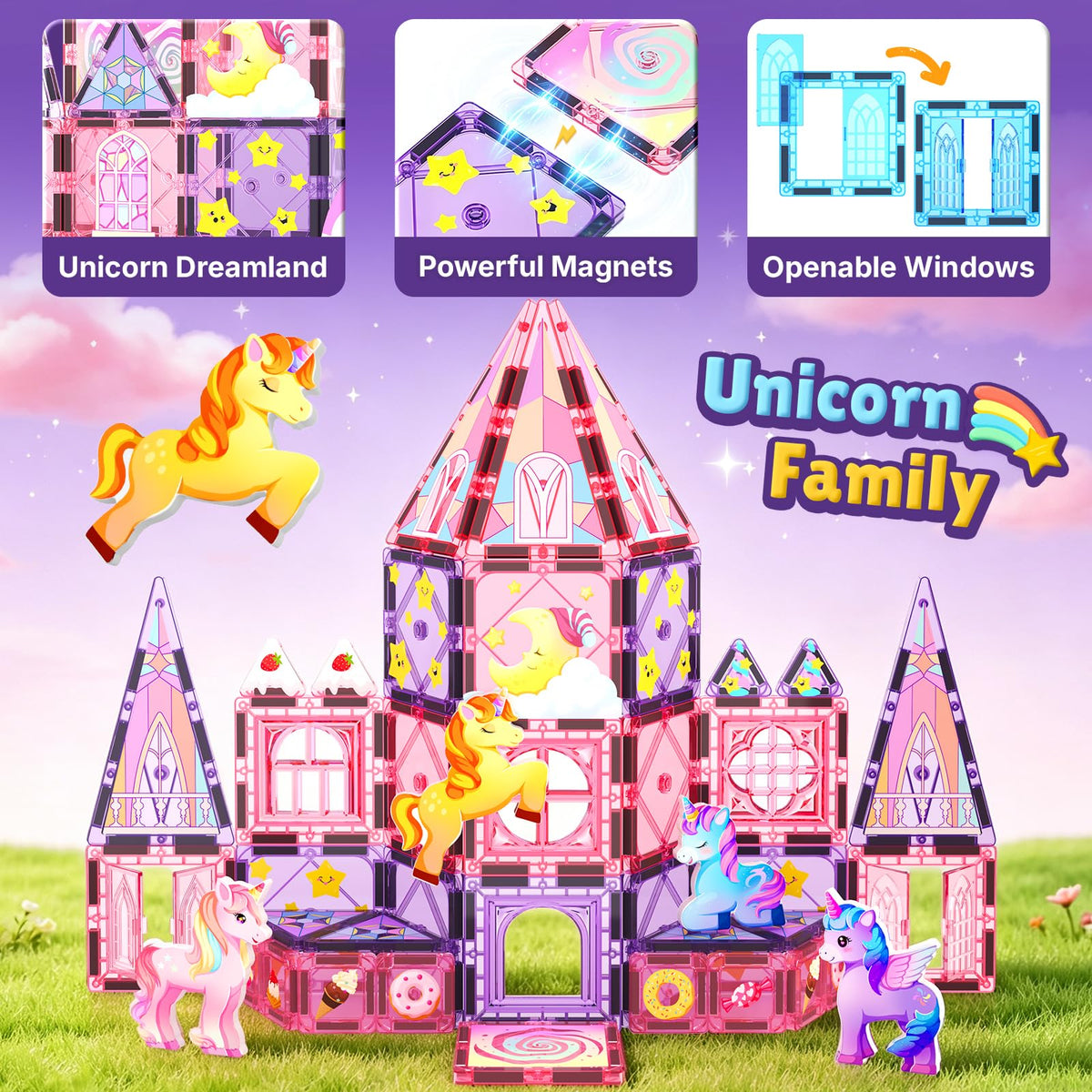 Magnetic Tiles Unicorn Toys for Girls Kids, Princess Magnetic Blocks Castle