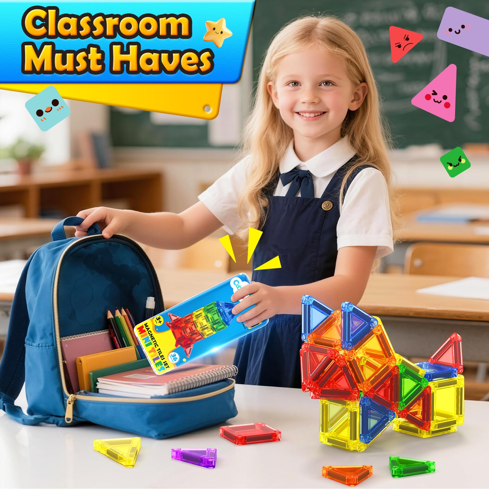 Magnetic Tiles Travel Essential Toys Mini Travel Toddler Set, 36PCS Magnetic Blocks Building Kids Toys