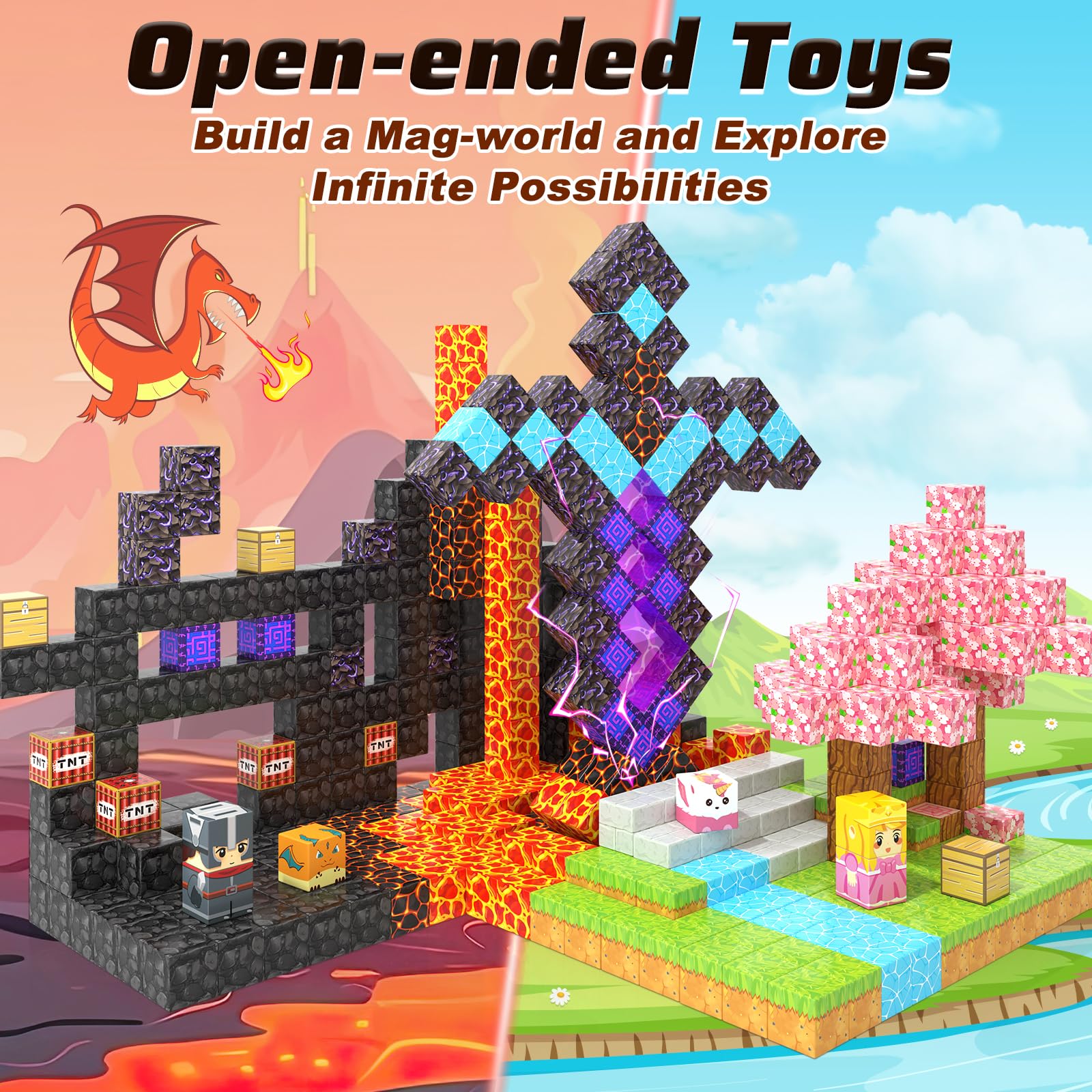 194 PCS Magworld Magnetic Cubes Magic Portal Blossom and Sword 2 in 1 set