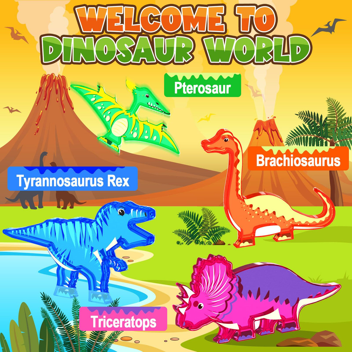 42PCS Lava Dinosaur World Set Magnetic Tiles-Coodoo