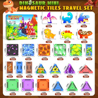 Mini Dinosaur Magnetic Tiles Travel Set for Toddlers, Magnet Toys with Case