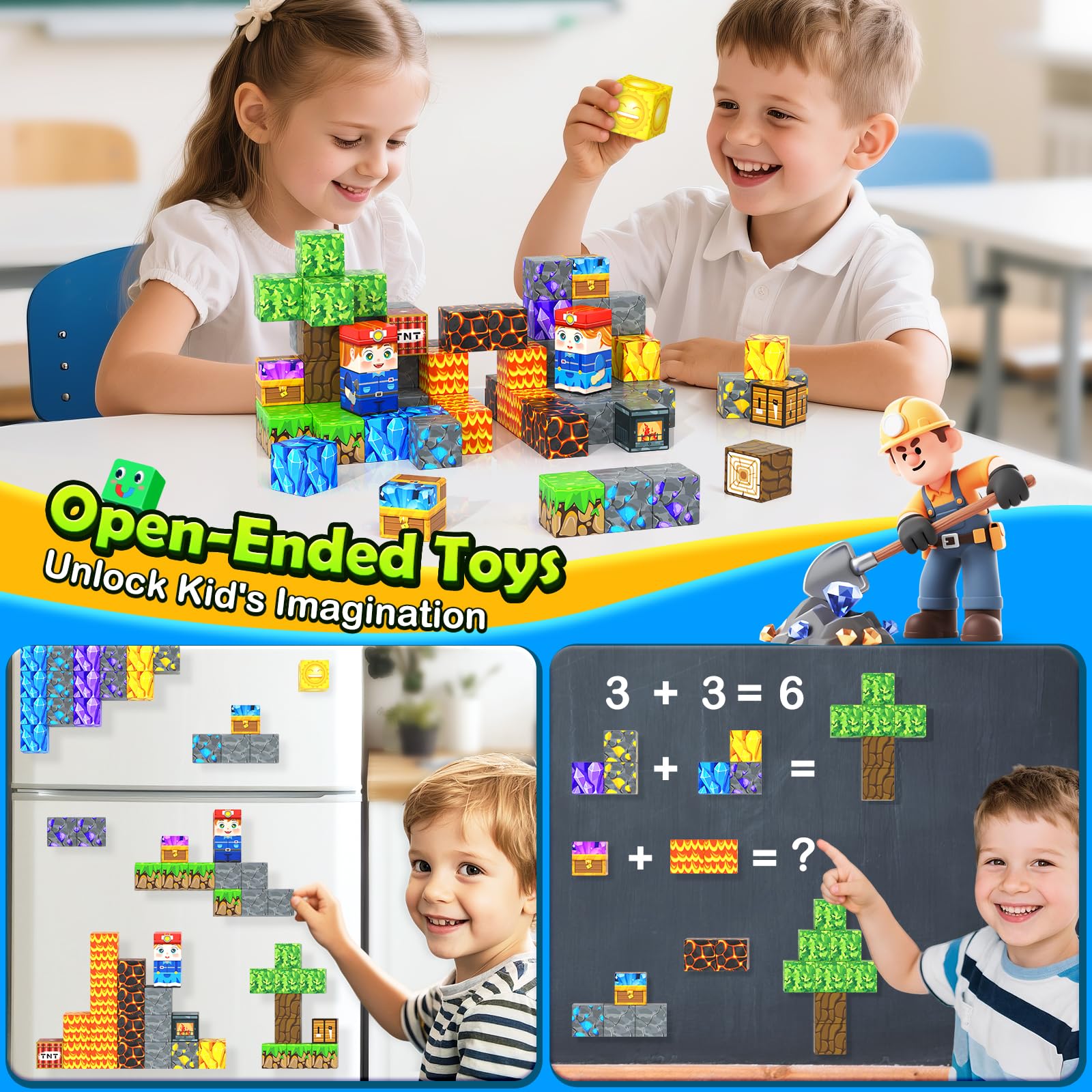 Magworld Magnetic Blocks Travel Toys 2 Packs with Metal Tin Travel Essentials STEM Learning Outdoor Building Kids