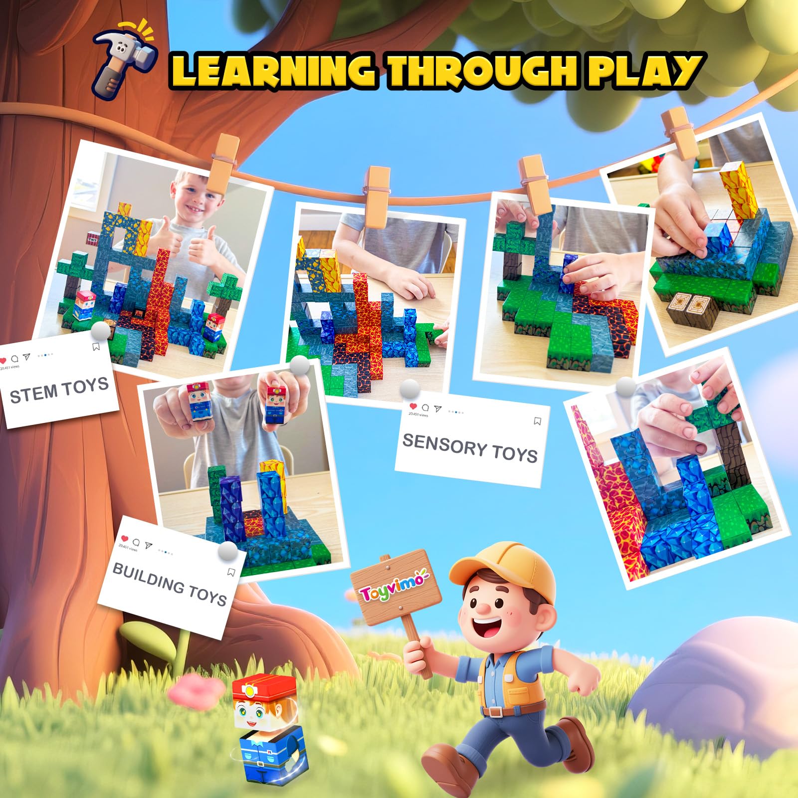 Magworld 200PCS Magnetic Blocks STEM Sensory Toys with Magnet Board