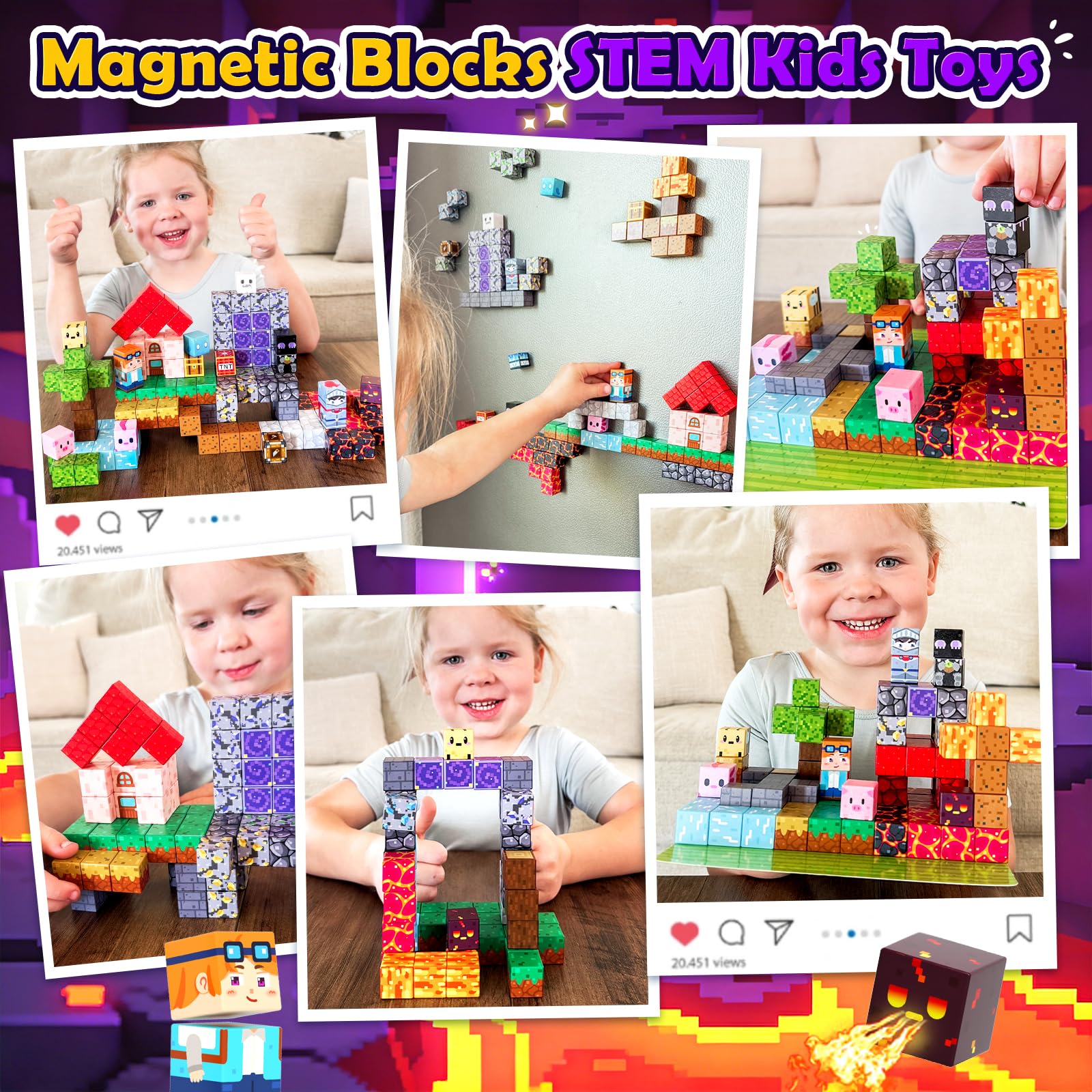 Magnetic Blocks 200 PCS - Magnetic Building Cubes Toys Build Mine Magworld Craft Cubes Portal Theme STEM Toys