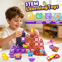 Mini Magnetic Tiles Kids Dinosaur Toys, Magnetic Blocks with 6 Dinosaurs